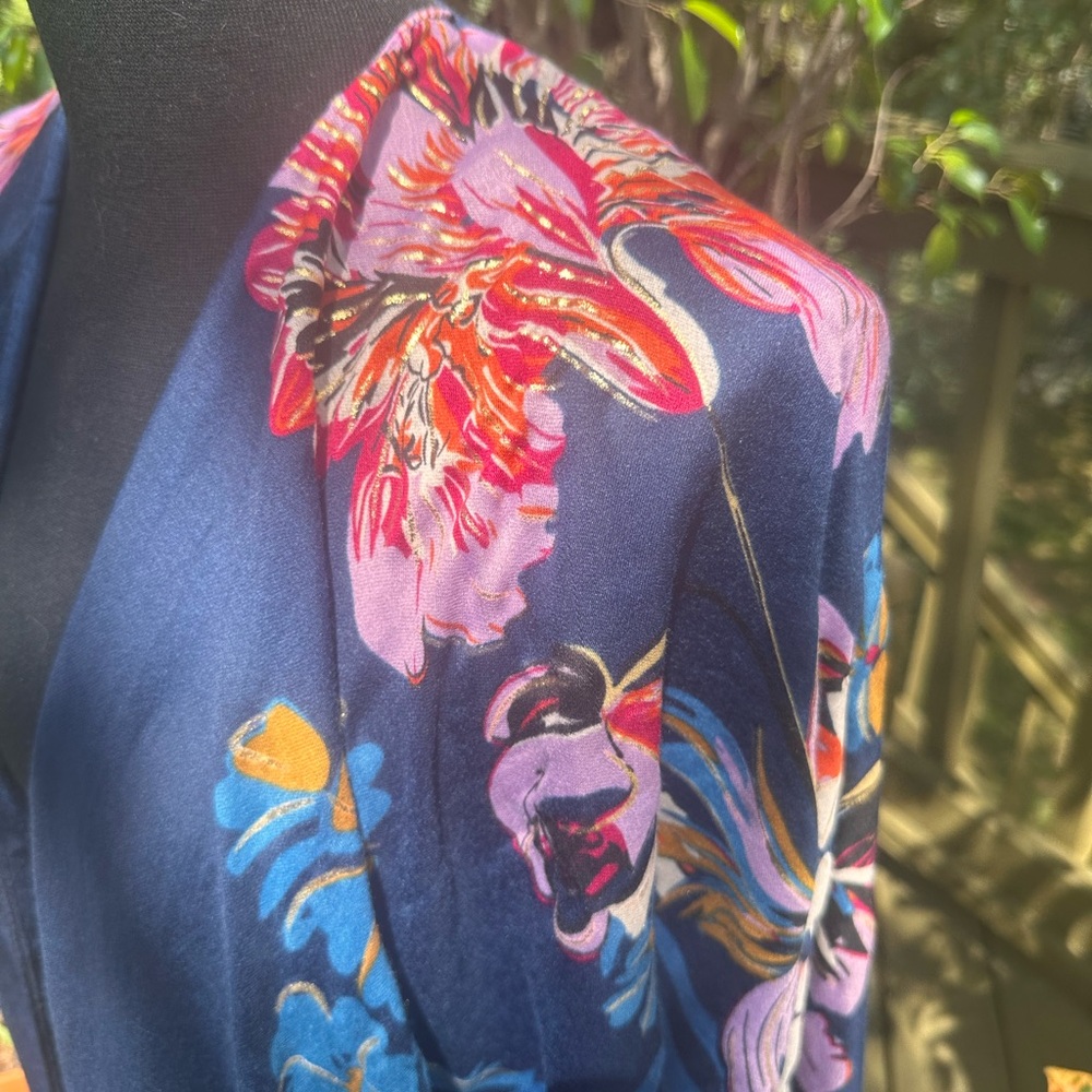 Woven Heart Navy Kimono with Floral and Gold Accents